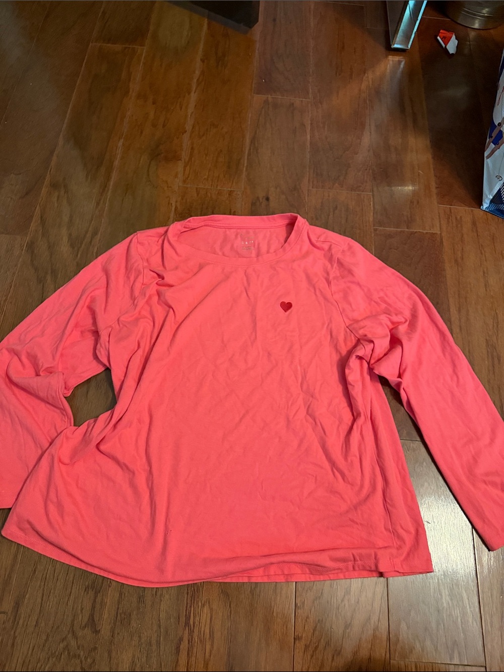 a new day Coral Pink Long Sleeve Crewneck Top with Heart Detail